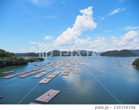 日生湾のカキ棚(岡山県備前市) 日生湾のカキ棚(岡山県備前市) 110159146