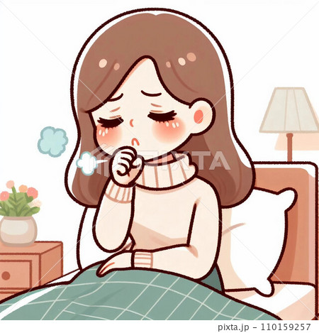 風邪をひき、咳き込む女性 風邪をひき、咳き込む女性 110159257
