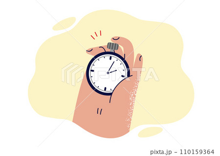 Stopwatch in hand of person noting time at sports competition of runners fighting for first place 110159364