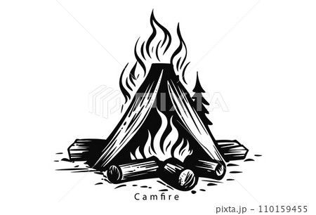 Camfire silhouette, camfire illustration, camfire vector 110159455