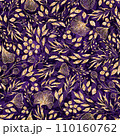 Festive Purple Pink and Gold Glitter Elegant Watercolor Florals Seamless Pattern 110160762