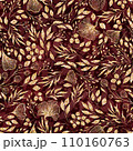 Festive Red and Gold Glitter Elegant Watercolor Florals Seamless Pattern 110160763