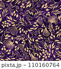 Festive Purple Pink and Gold Glitter Elegant Watercolor Florals Seamless Pattern 110160764