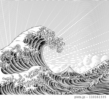 Great Wave Vintage Japanese Engraved Woodcut Style 110161335