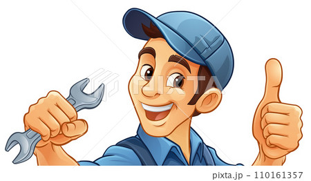 Mechanic Plumber Cartoon Wrench Spanner Handyman 110161357