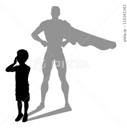 Superhero Child Kid With Super Hero Shadow Superhero Child Kid With Super Hero Shadow 110161361