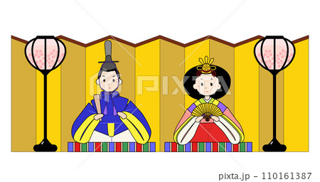 ひな祭り - お内裏様とお雛様（背景付き、主線あり） 110161387