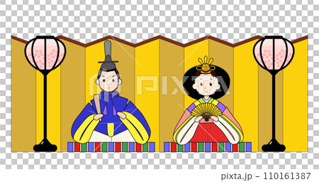 ひな祭り - お内裏様とお雛様（背景付き、主線あり） 110161387