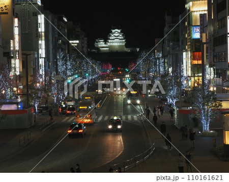 国宝姫路城の夜景と大手前通りのイルミネーション 国宝姫路城の夜景と大手前通りのイルミネーション 110161621
