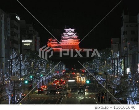 国宝姫路城の夜景と大手前通りのイルミネーション 国宝姫路城の夜景と大手前通りのイルミネーション 110161640