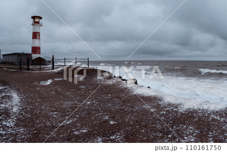 A change in the weather, a storm. Dramatic seascape with a raging sea and a fishing hut on the shore. A change in the weather, a storm. Dramatic seascape with a raging sea and a fishing hut on the shore. 110161750