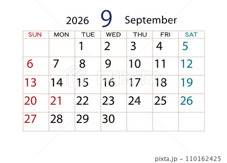 2026年カレンダー9月 110162425