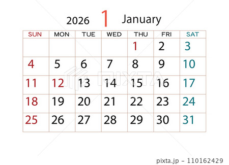 2026年カレンダー1月 110162429
