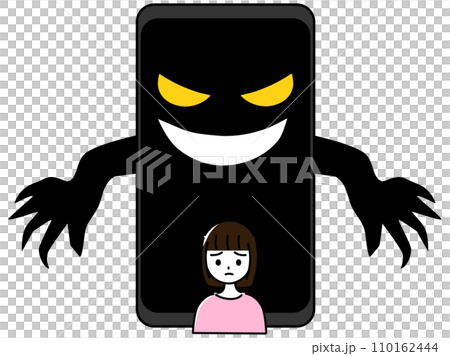 小學高年級女孩身後有一支巨大的智慧型手機,臉龐嚇人 小學高年級女孩身後有一支巨大的智慧型手機,臉龐嚇人 110162444