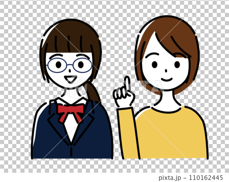 國中女孩和成年女性（母親或老師）交談的圖像 110162445