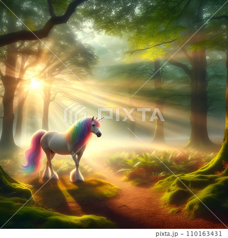 Magic unicorn in the forest. Fairytale scene. ai 110163431