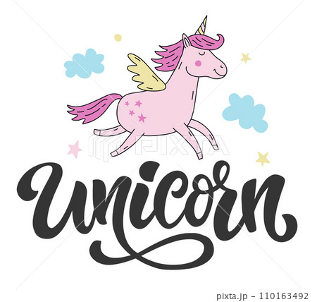 Vector cute unicorn lettering and character poster 110163492