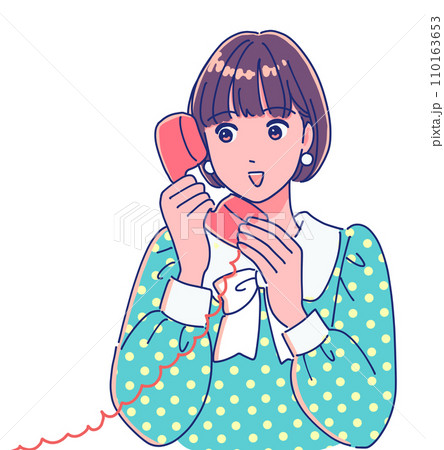 レトロな電話の受話器を持つアニメ風の女の子 レトロな電話の受話器を持つアニメ風の女の子 110163653