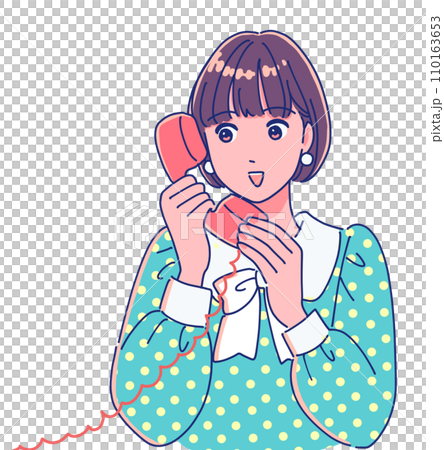 動漫風格的女孩與復古電話聽筒 動漫風格的女孩與復古電話聽筒 110163653