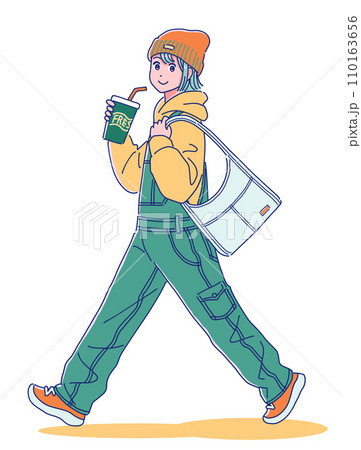 ドリンクを持って歩くアニメ風の女の子 ドリンクを持って歩くアニメ風の女の子 110163656