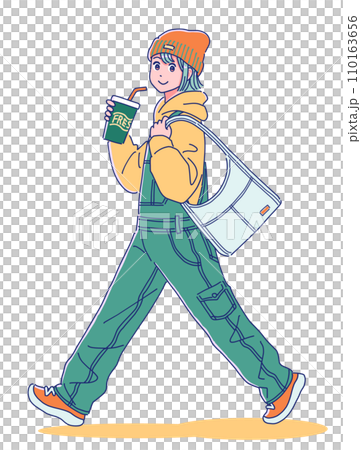 ドリンクを持って歩くアニメ風の女の子 ドリンクを持って歩くアニメ風の女の子 110163656
