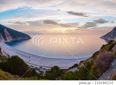 Sunset on Myrtos Beach (Greece, Kefalonia, Ionian Sea). Sunset on Myrtos Beach (Greece, Kefalonia, Ionian Sea). 110166114