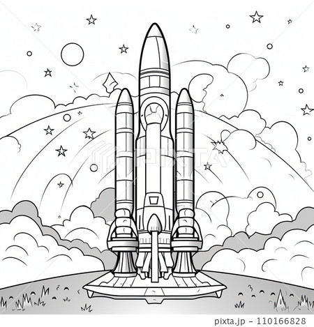 AI-generated content. Children's coloring book space rocket at the start 110166828