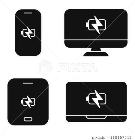 power charging electricity icon on pc laptop smartphone tablet shape icon set vector flat illustration power charging electricity icon on pc laptop smartphone tablet shape icon set vector flat illustration 110167313