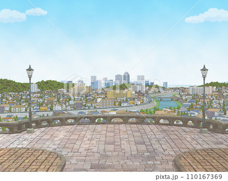 家 住宅 街 都市 手描き風 イラスト  水彩画風 背景 家 住宅 街 都市 手描き風 イラスト  水彩画風 背景 110167369
