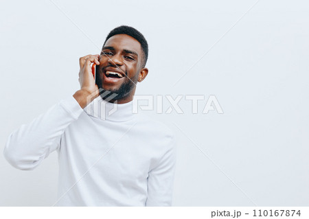 man mobile smile african excited businessman technology happy young black phone 110167874
