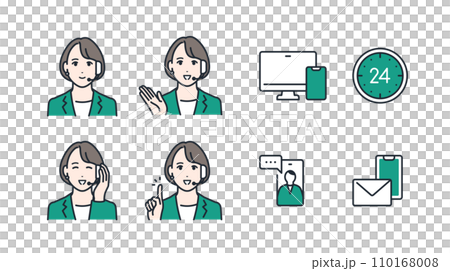 呼叫中心接線生女性簡單彩色圖示插畫集素材 110168008