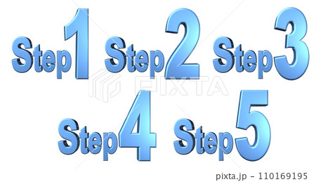 3DCG文字[Step1/Step2/Step3/Step4/Step5]ブルー,青のイラスト素材 [110169195] - PIXTA