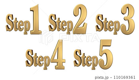 3DCG文字[Step1/Step2/Step3/Step4/Step5]ゴールド,金のイラスト素材 [110169361] - PIXTA