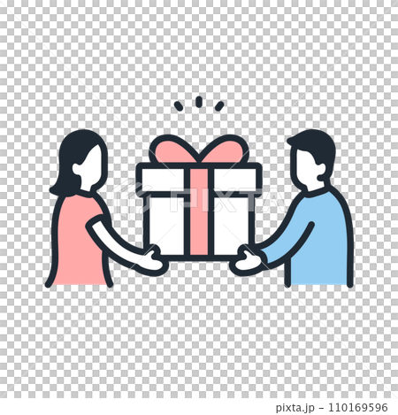 Simple vector icon illustration material of a woman handing a present to a man 110169596
