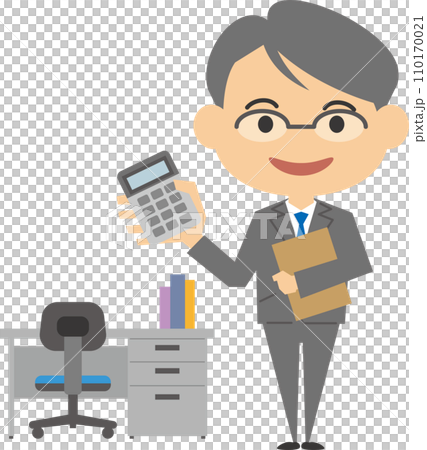 帶有計算器的男性稅務會計師的圖像插圖集 110170021