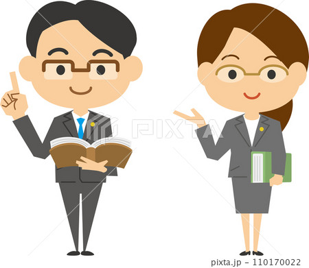 六法全書を持っている男女弁護士のイメージイラストセット 110170022