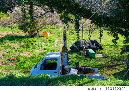 桜と軽トラ 110170303