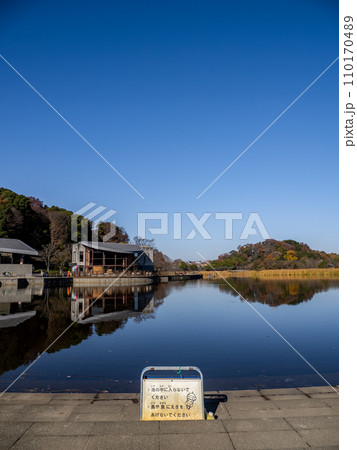 池への立ち入りとエサやりを禁止する看板(千葉県松戸市・21世紀の森と広場) 池への立ち入りとエサやりを禁止する看板(千葉県松戸市・21世紀の森と広場) 110170489