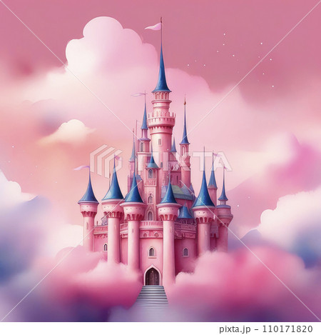 Princess magic pink castle watercolor in the...のイラスト素材 [110171820] - PIXTA