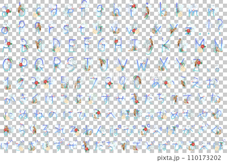 かわいい動物の冬花文字(アルファベット、ひらがな、数字) かわいい動物の冬花文字(アルファベット、ひらがな、数字) 110173202