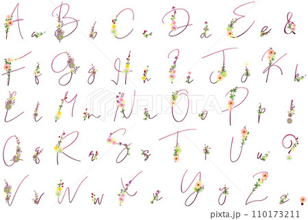 暖色おしゃれな斜体花文字(アルファベット) 暖色おしゃれな斜体花文字(アルファベット) 110173211