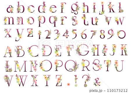 暖色花文字（アルファベット、数字） 110173212