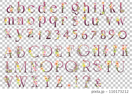 暖色花文字（アルファベット、数字） 110173212