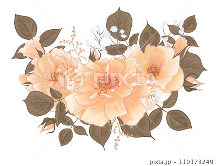 Round Bouquet of roses in vintage style for surface design beautiful fabric and textile 110173249