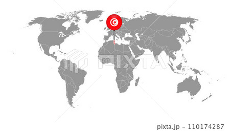 Pin map with Tunisia flag on world map. Vector illustration. 110174287