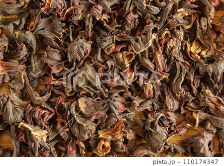 Background of tea from dried pomegranate flowers. Increases immunity. Healthy food concept 110174347