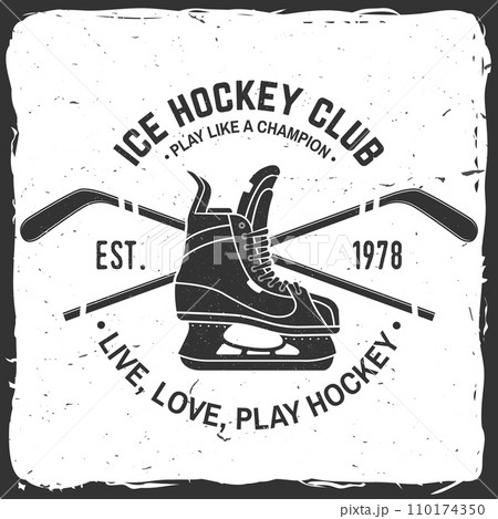 Ice Hockey club logo, badge design. Concept for shirt or logo, print, stamp or tee. Winter sport. Vector illustration. Hockey championship. 110174350