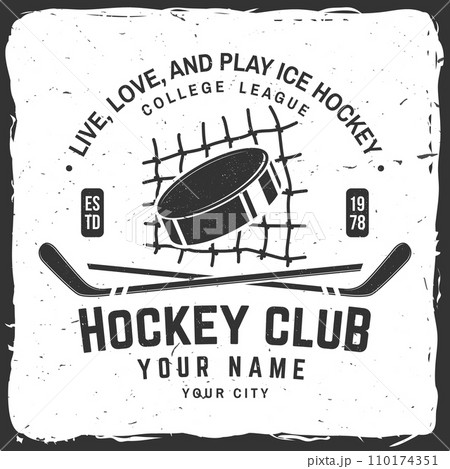 Ice Hockey club logo, badge design. Concept for shirt or logo, print, stamp or tee. Winter sport. Vector illustration. Hockey championship. 110174351