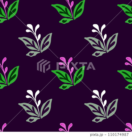 Elegant seamless pattern featuring hand-drawn leaves and florals. Elegant seamless pattern featuring hand-drawn leaves and florals. 110174987