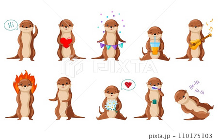 Adorable collection of otter emojis in playful poses. 110175103